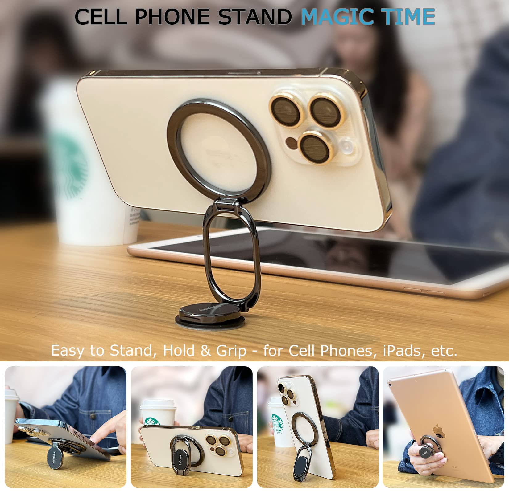 Doflyesky Magnetic Phone Grip Holder Kickstand, Gym Double Adjustable Finger Ring Grip And Stand, Compatible With Popsockets Mag